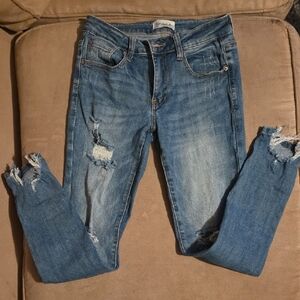 "Special A" Skinny Distressed Blue Jeans for Women - Mid Wash